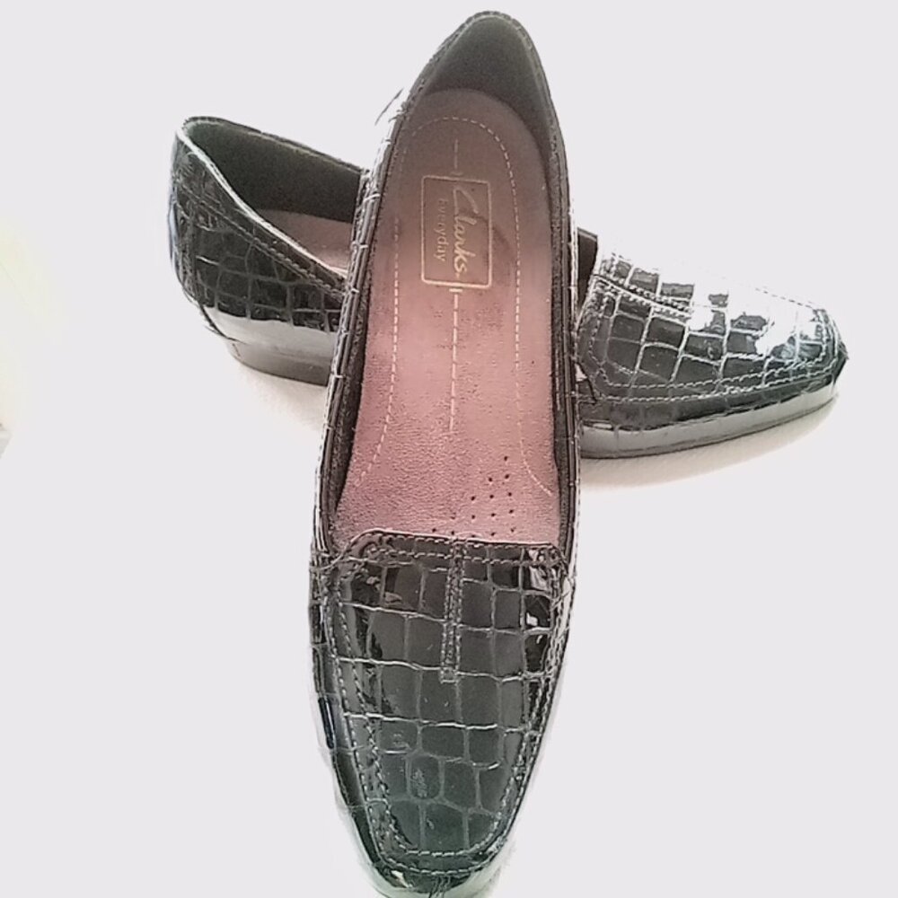 Clarks Keesha Luca Loafers Black Crocodile - effect